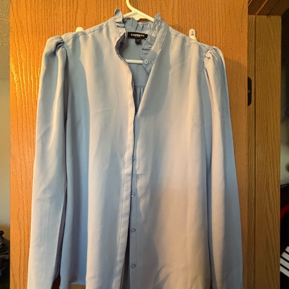 Express Sky Blue Ruffled Blouse